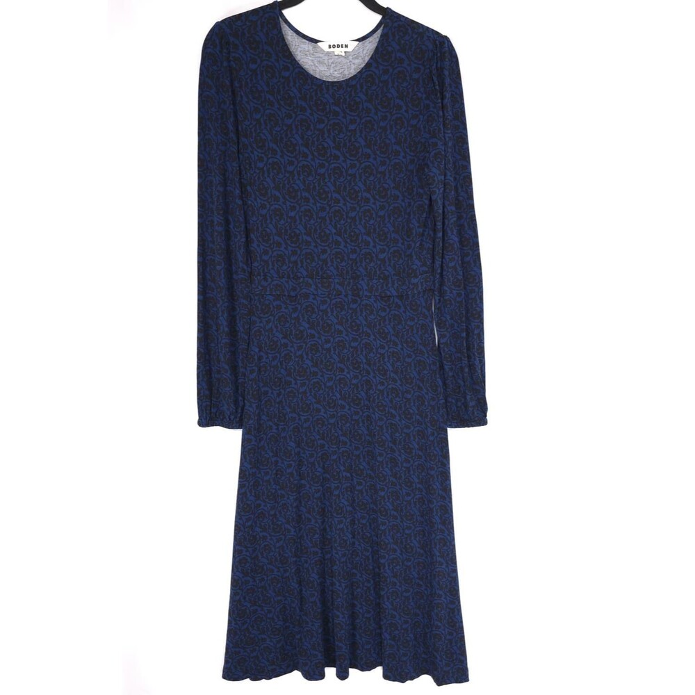 BODEN Women's Midi Dress US6 Blue Floral Fit Flare Lenzing Ecovero D0780
